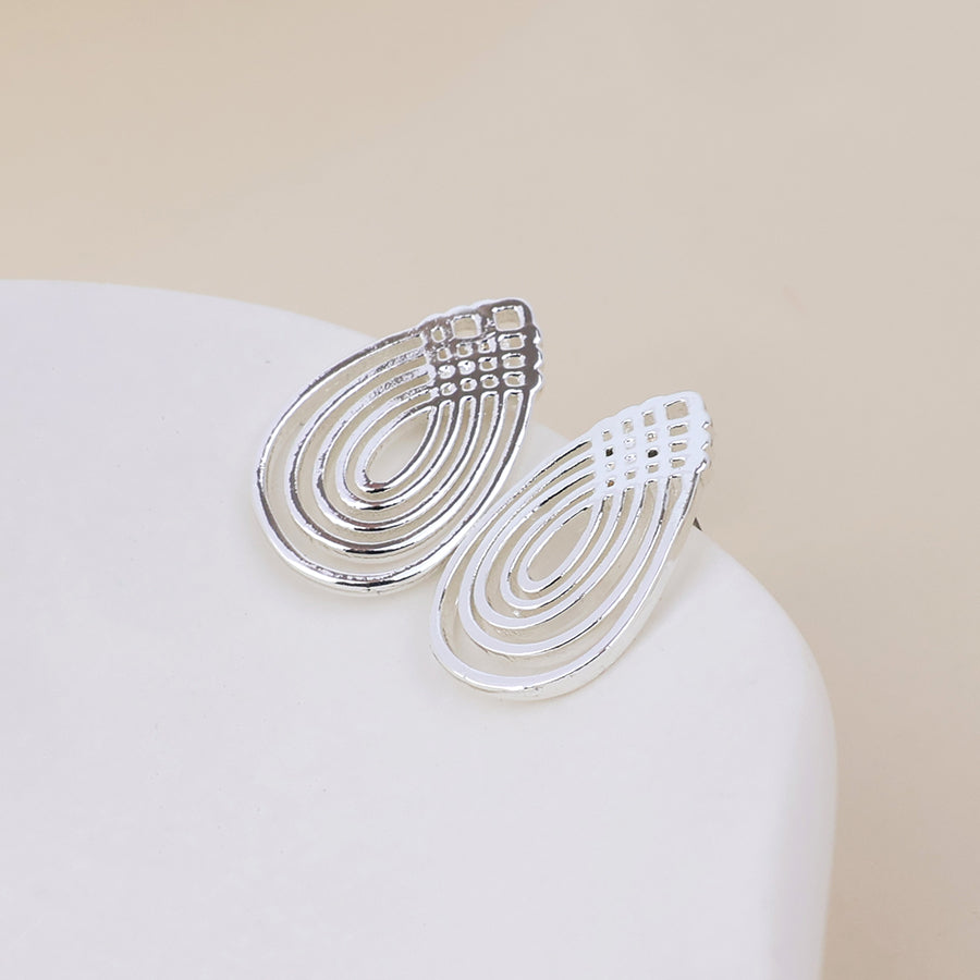 Deco silver plated lattice teardrop earrings