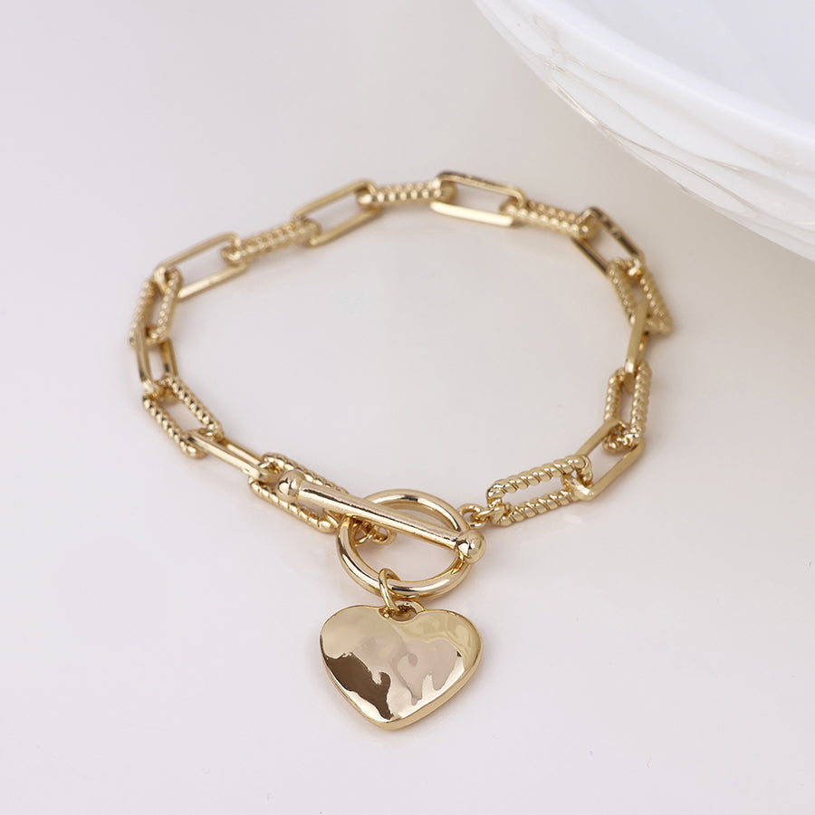 Foundry golden heart and t-bar bracelet