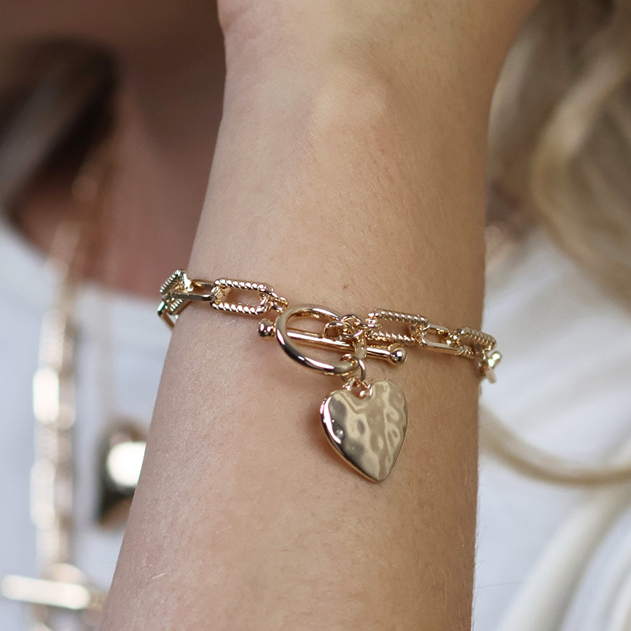 Foundry golden heart and t-bar bracelet