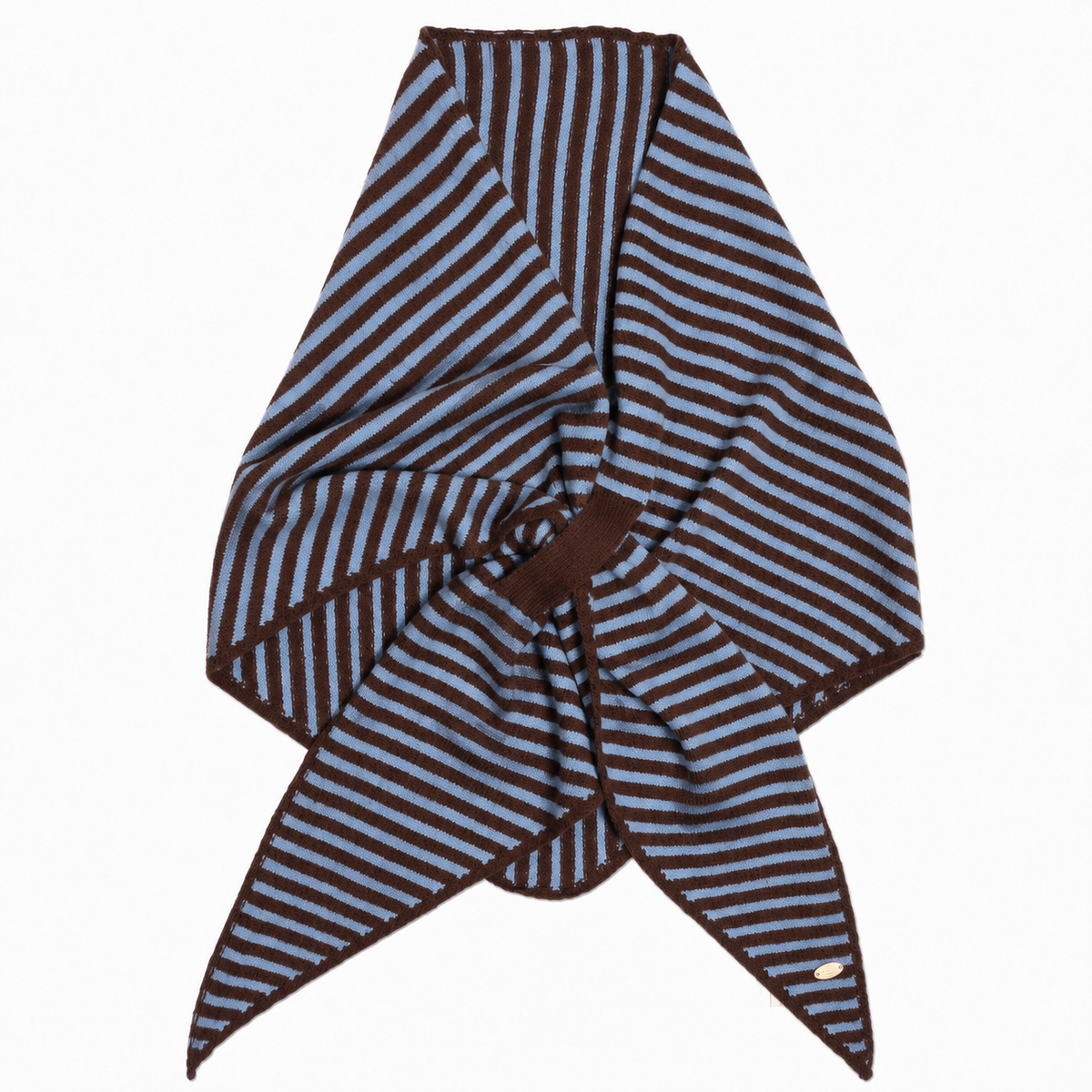 Large Brown and Blue Striped Knitted Scarf
