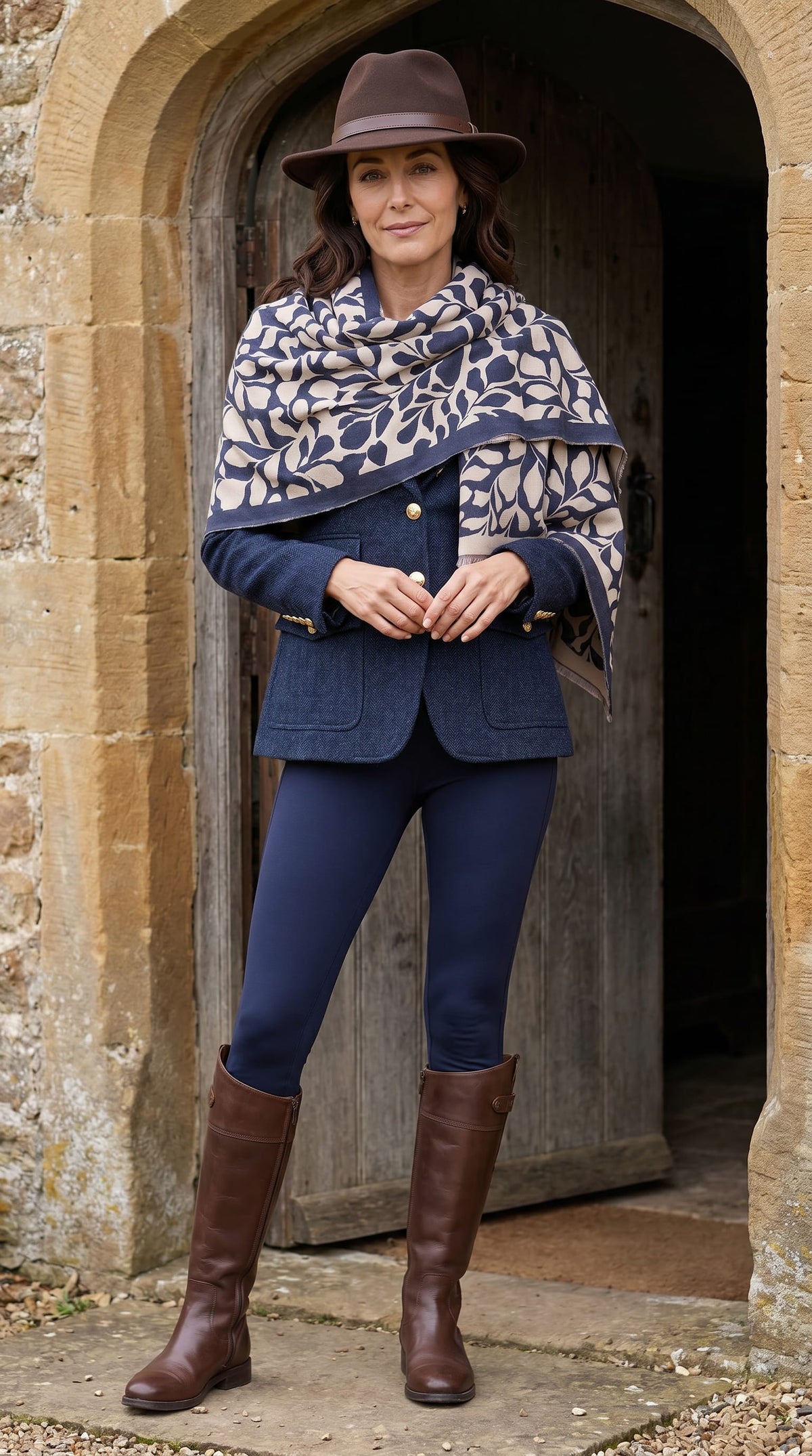 Wrap/Scarf with a Blue Fig Leaf Print