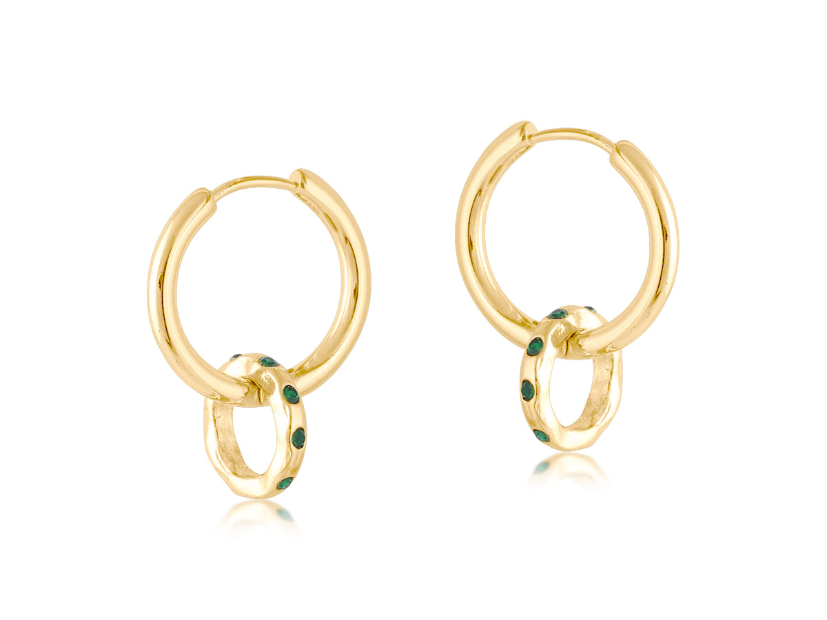 Gold Double Hoop Earrings in Green