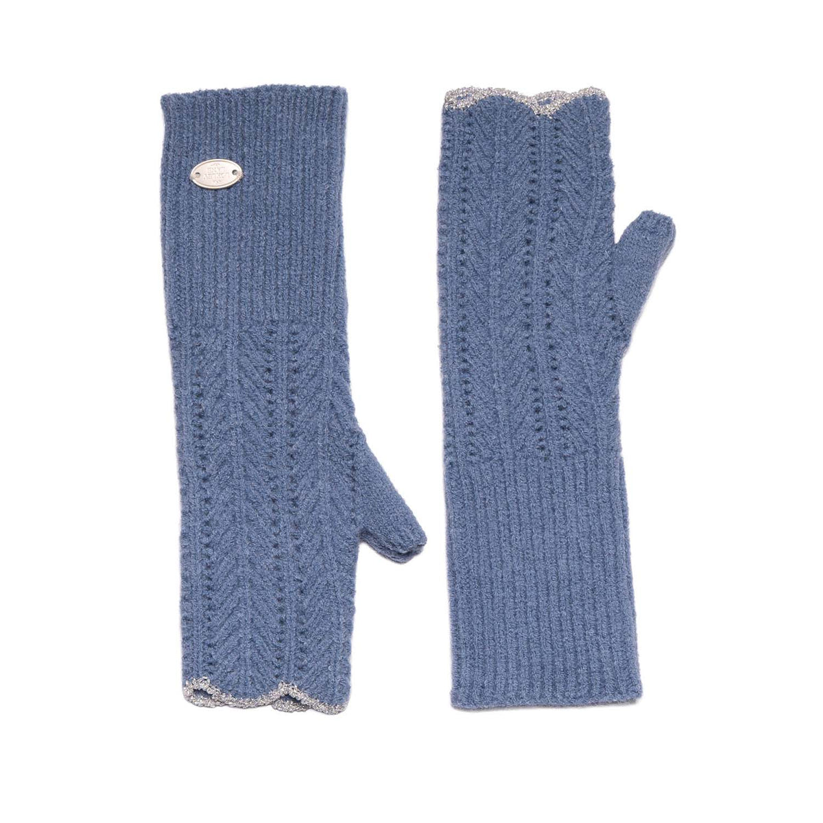 Blue Scalloped Edge fingerless Gloves