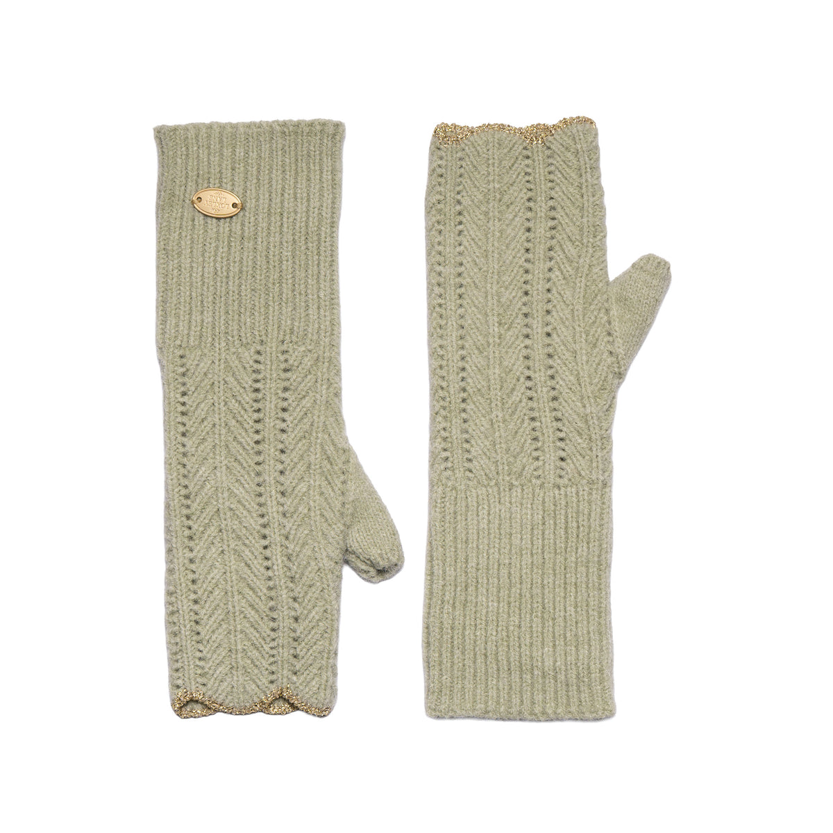 Green Fingerless Gloves with Scalloped Edge