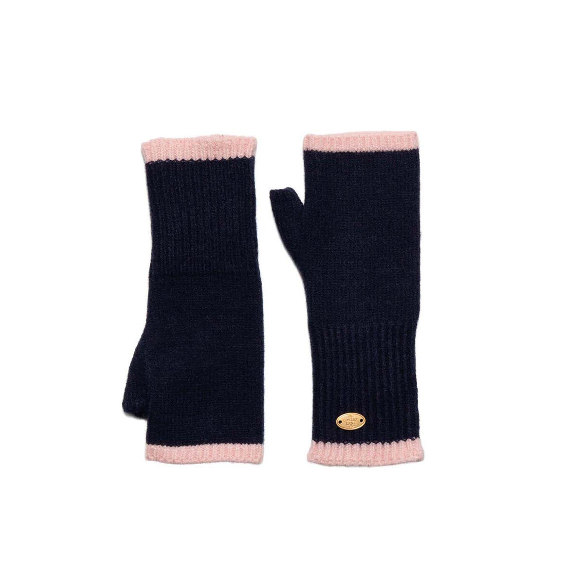 Navy Fingerless Gloves with Pink Border