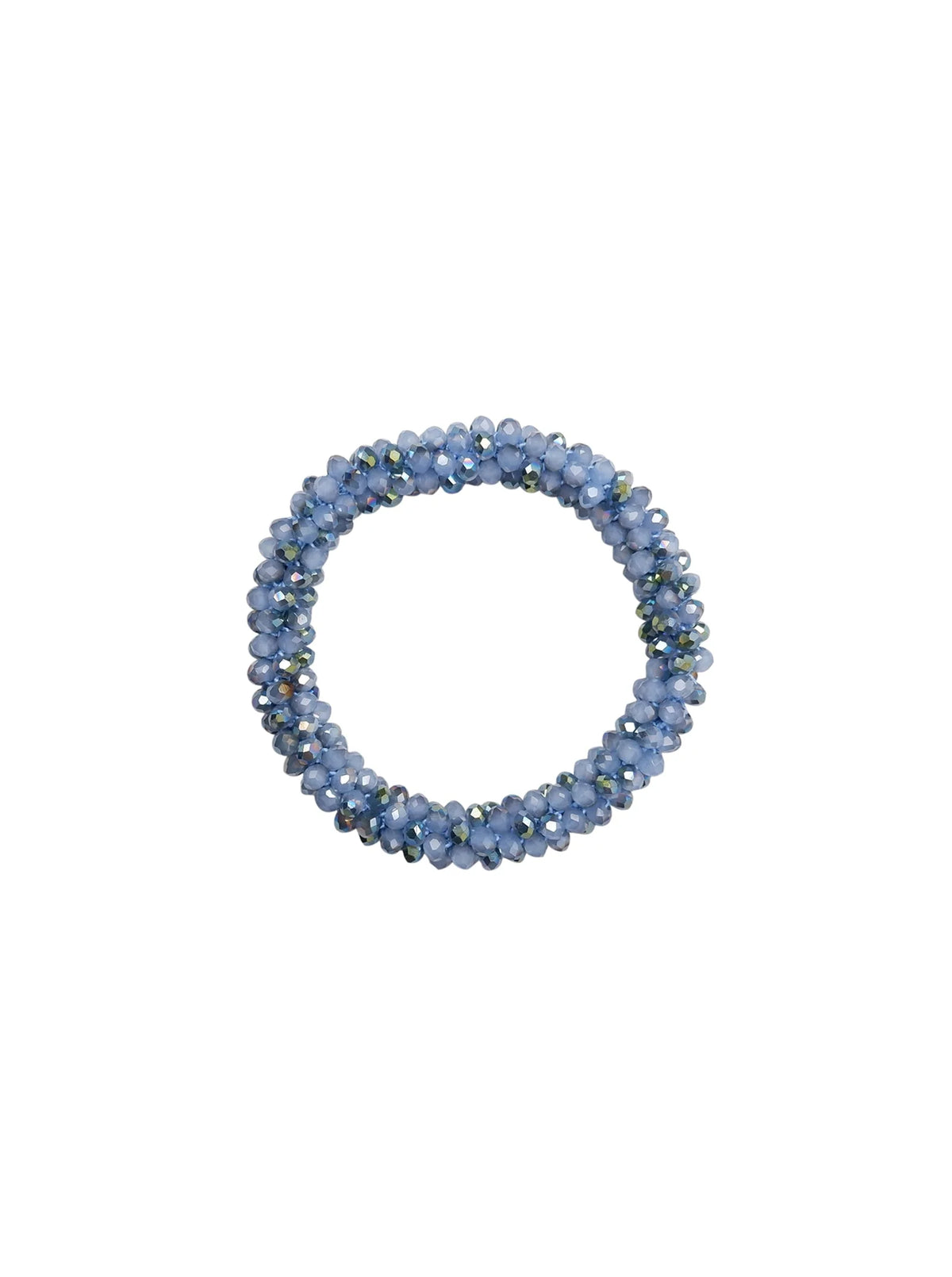 Black colour BCNanna in Airy Blue A beaded stretch bracelet made of small light blue faceted beads with subtle iridescent shimmer, shown on a plain white background.
