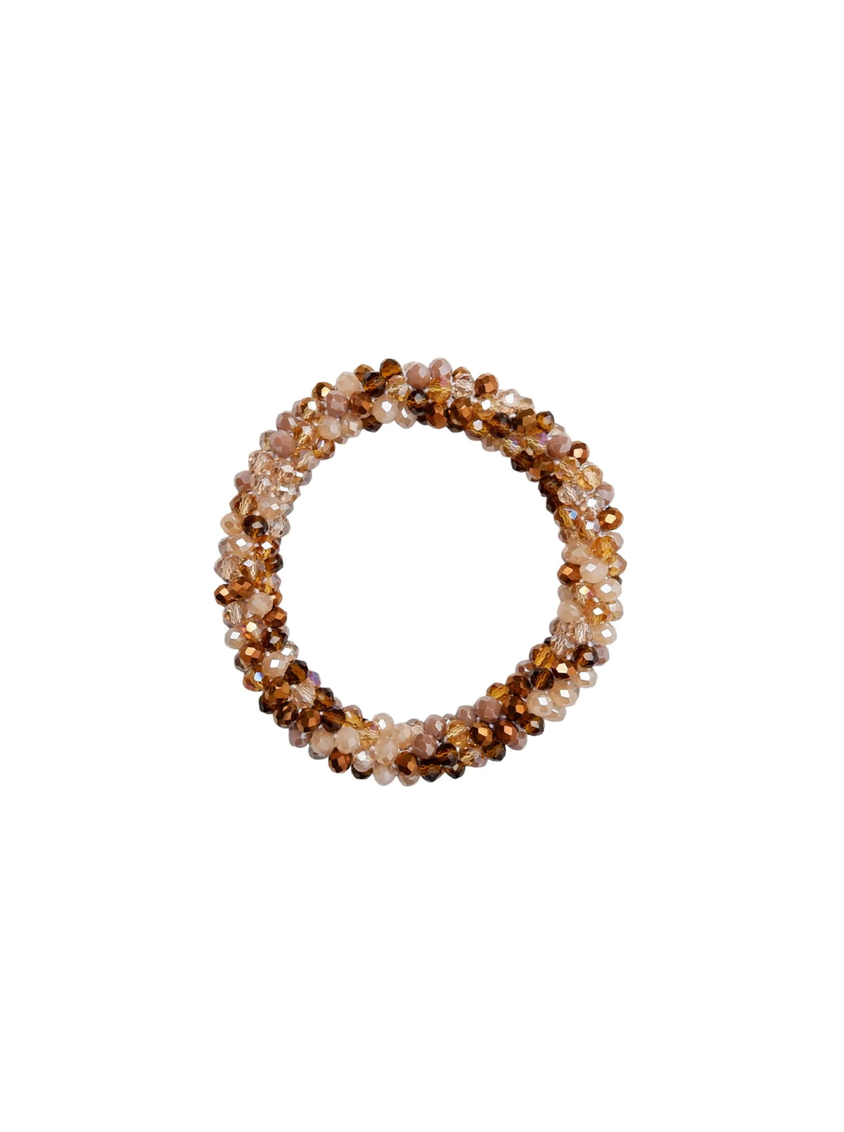 Black Colour BCNanna beaded stretch bracelet composed of small faceted beads in shades of brown, amber, and cream, arranged in a circular shape against a plain white background.