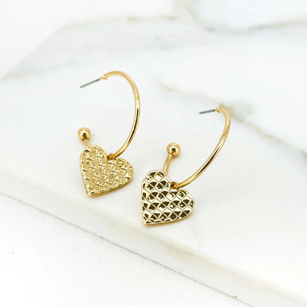 Quilted Effect Heart Hoop Earrings
