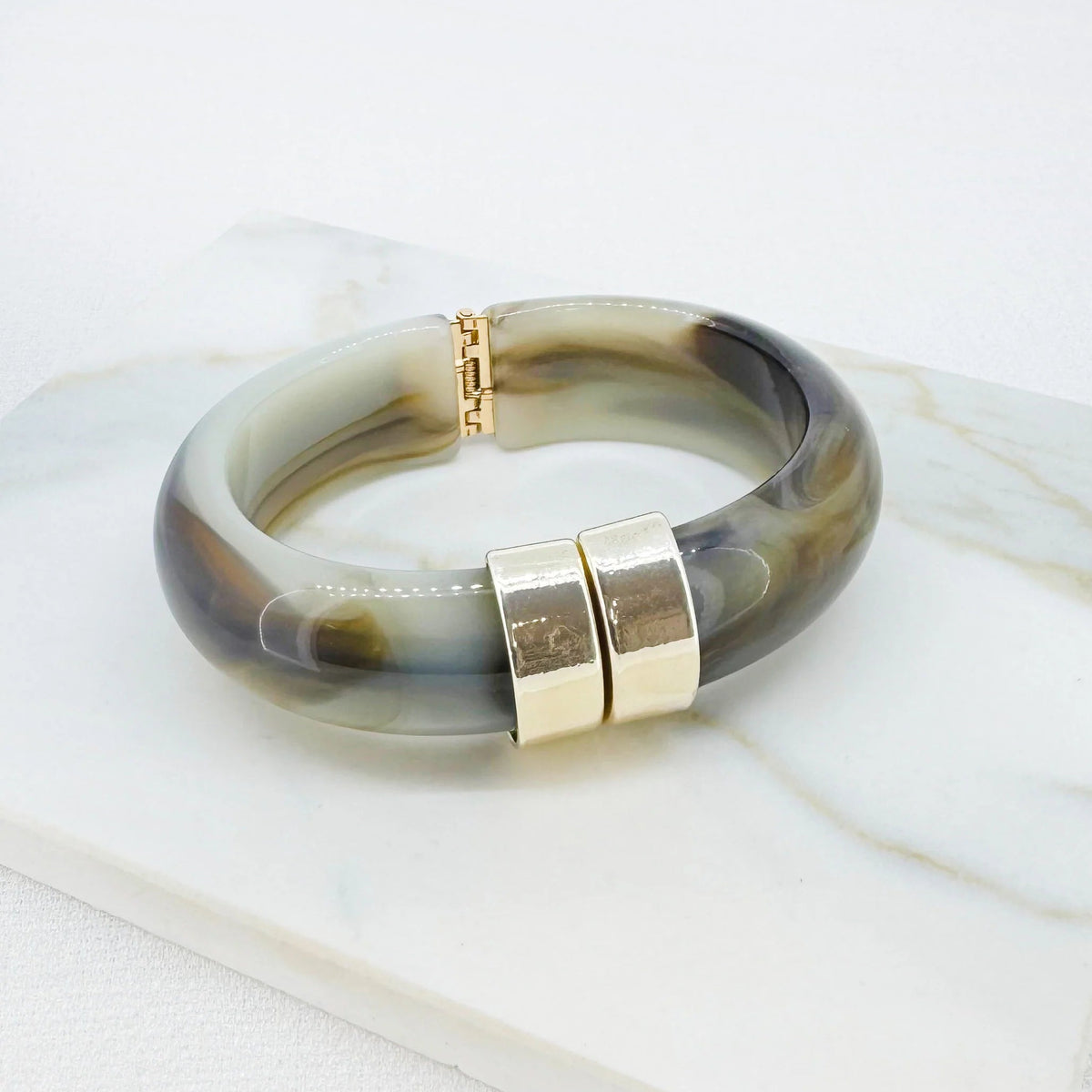 Grey Marbled Resin Bangle Bracelet