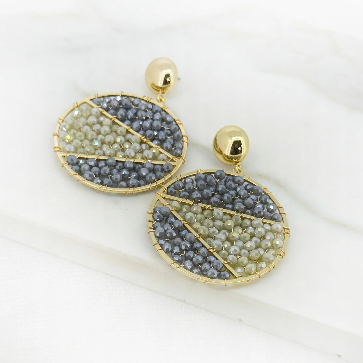Beaded Disc Drop Earrings