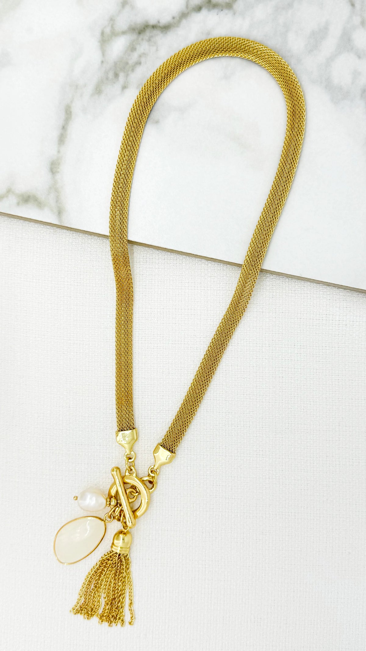 Gold Mesh Tassel Necklace