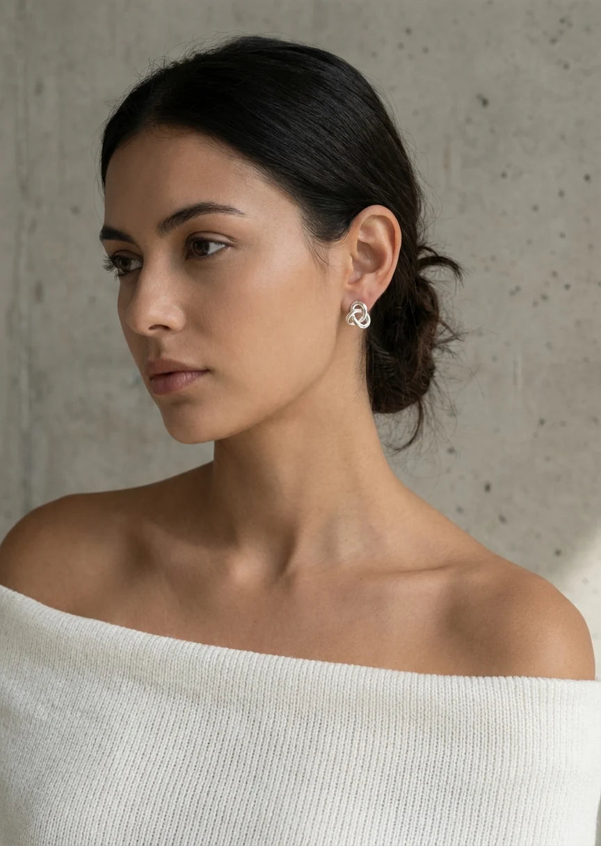 Silver Interlink Stud Earrings