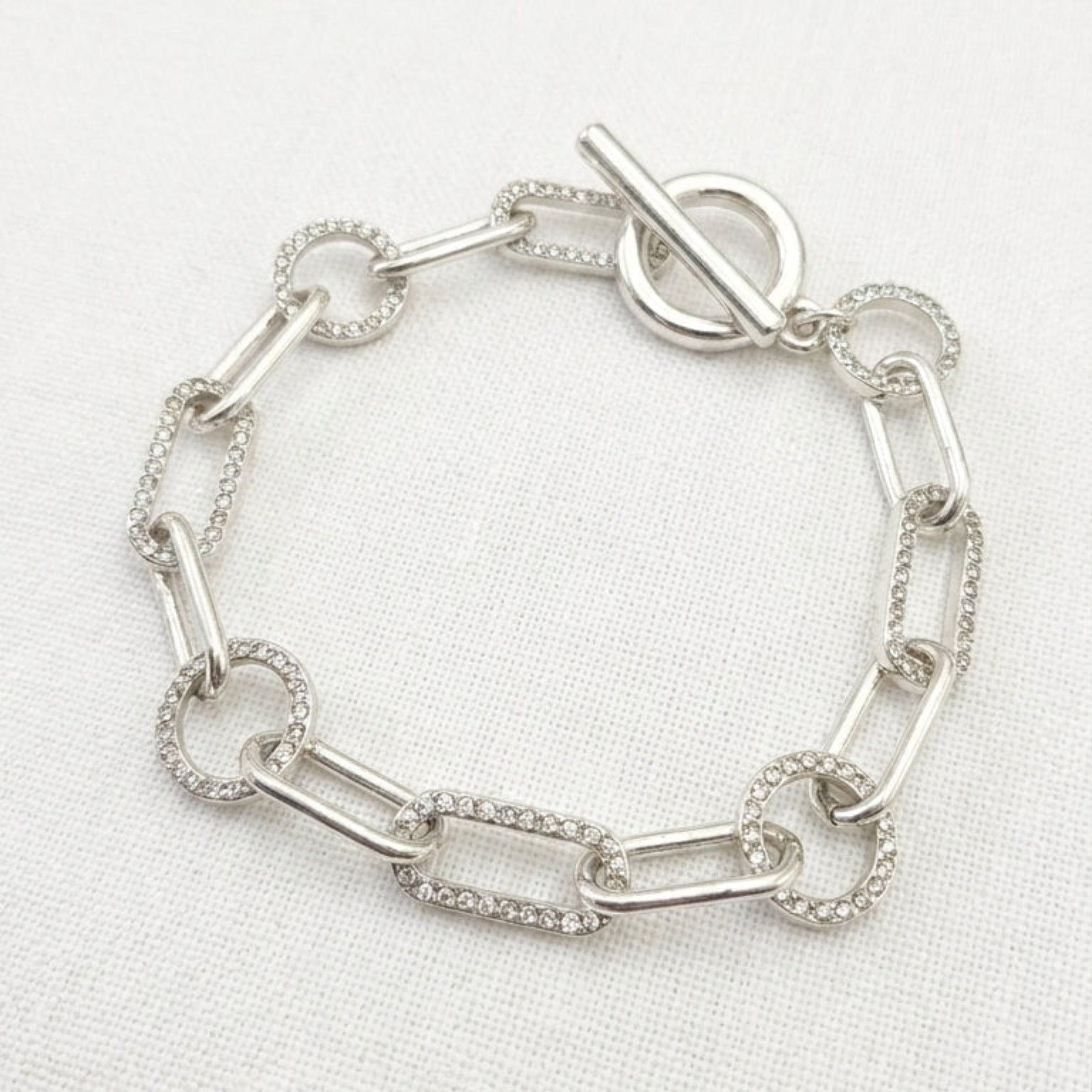 Silver Pave Crystal Paperclip Chain Bracelet