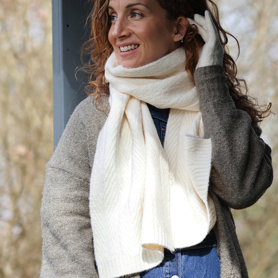 Charlotte cream herringbone scarf