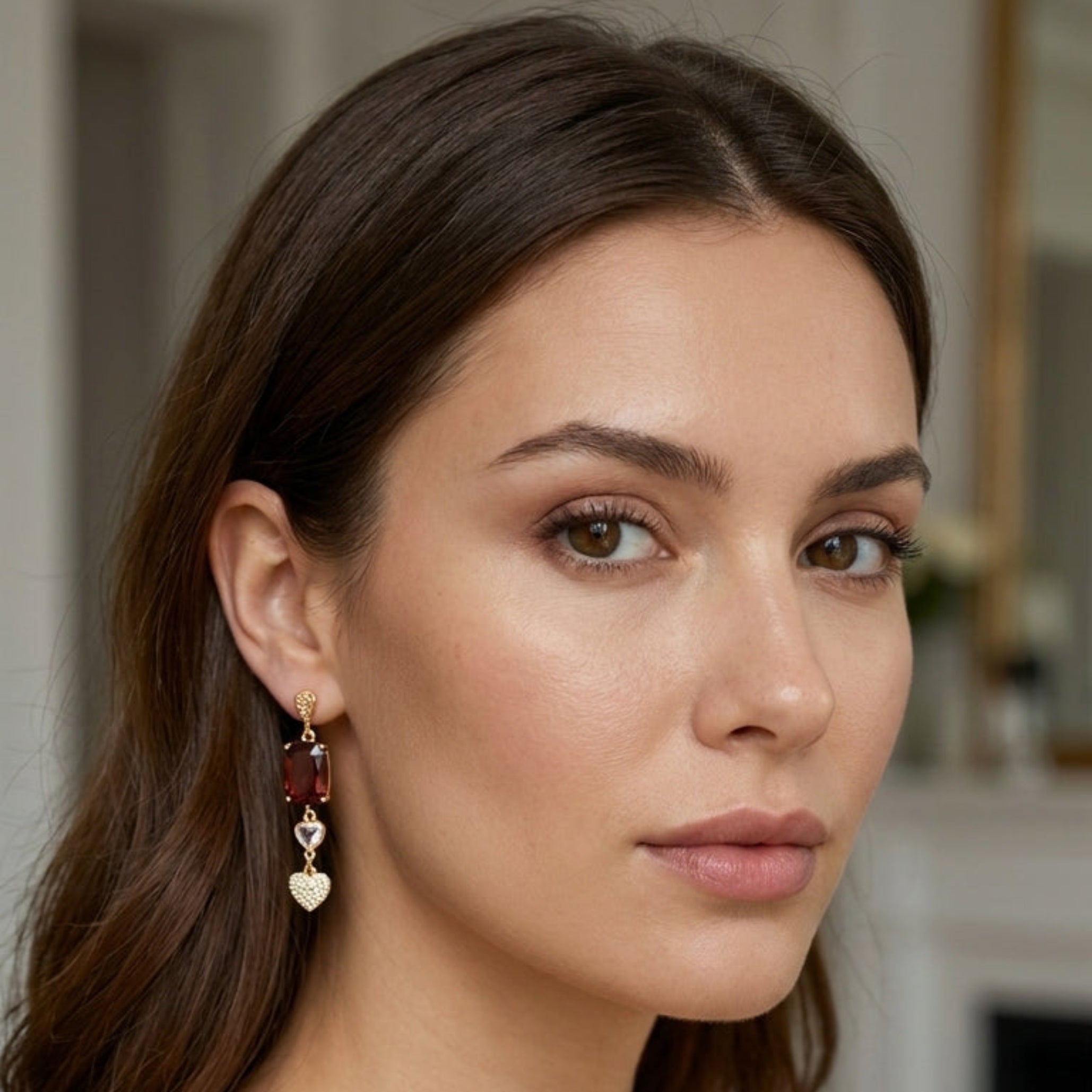 Heart charm drop earrings
