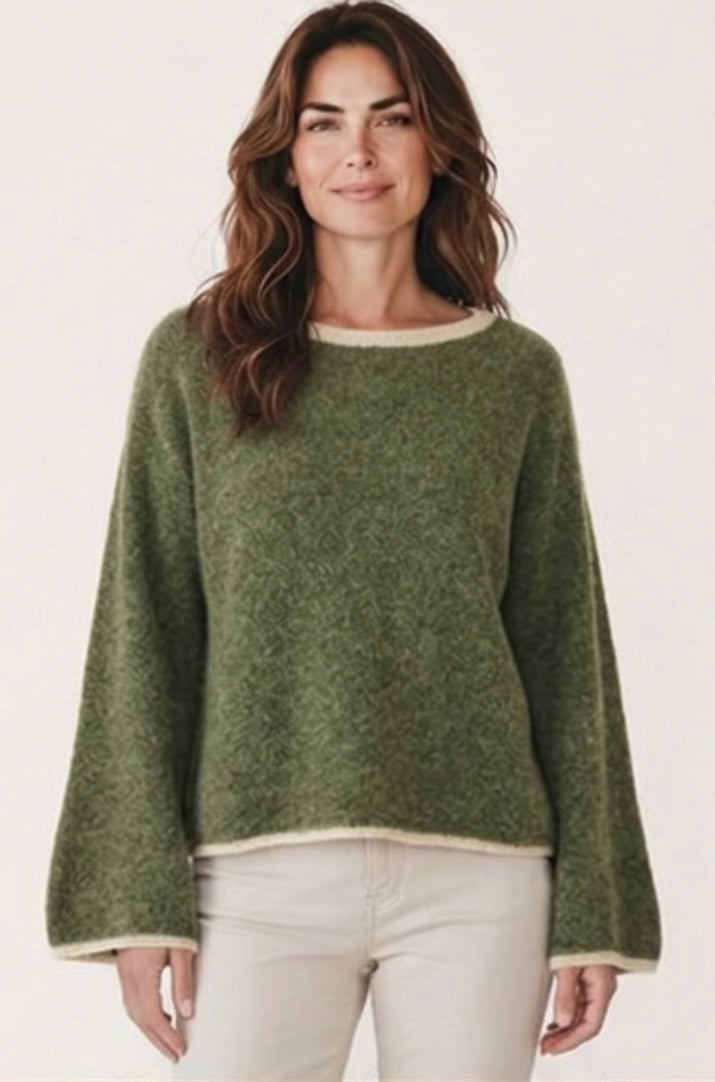 Alpaca Contrast trim Jumper in khaki