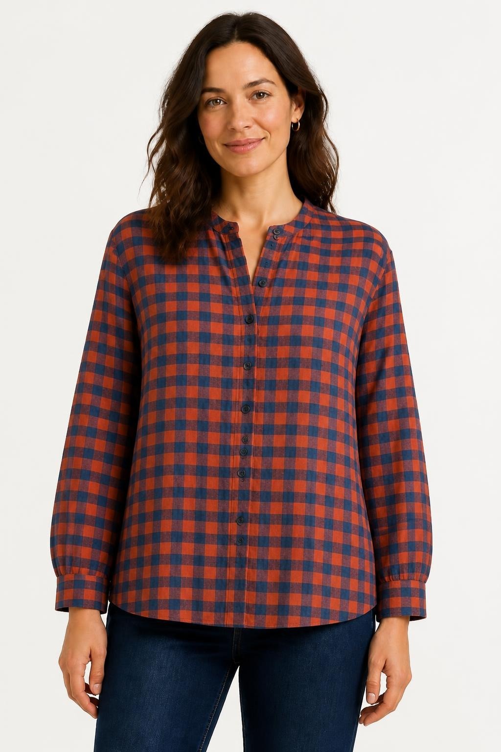 Checked Cotton Shirt In Rust