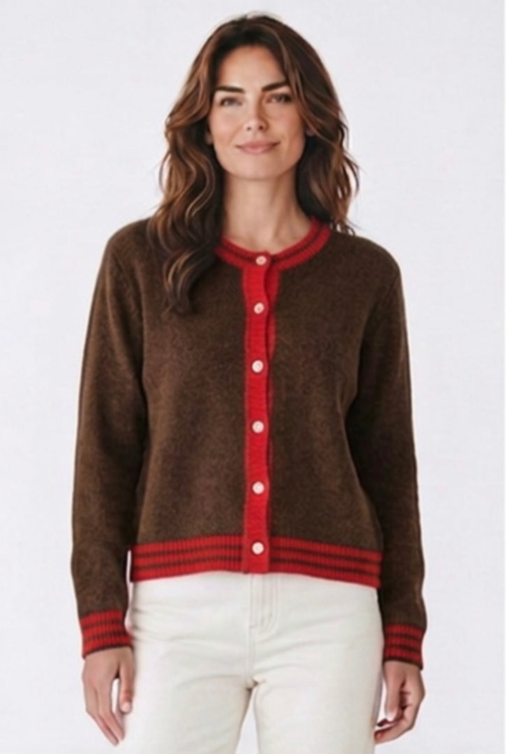 Contrast trim cardigan Chocolate