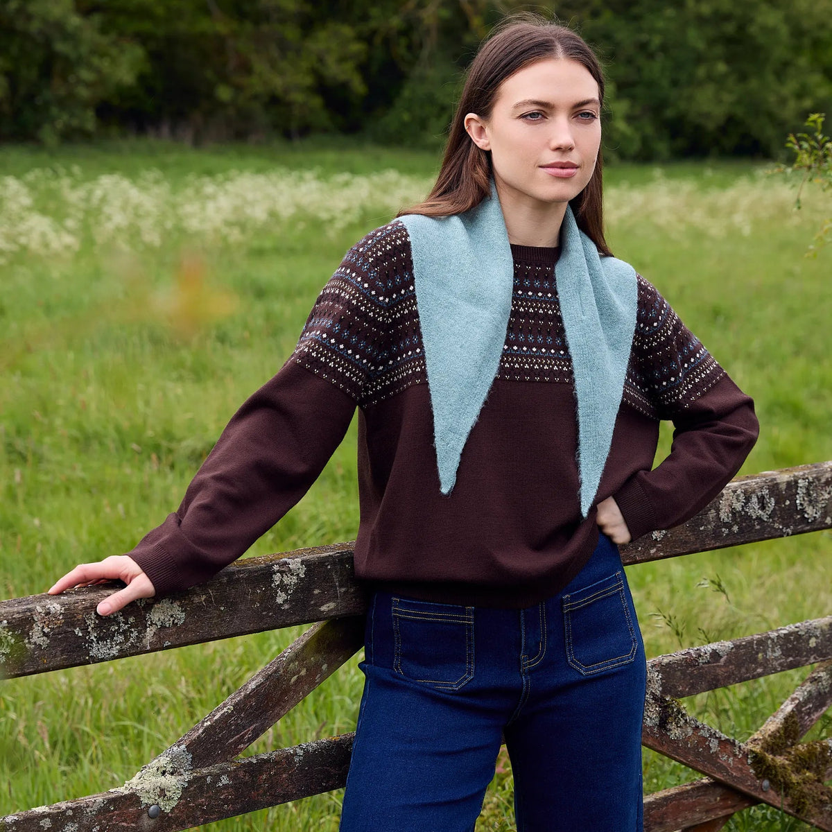Fairisle Crew Neck Jumper in Chocolate