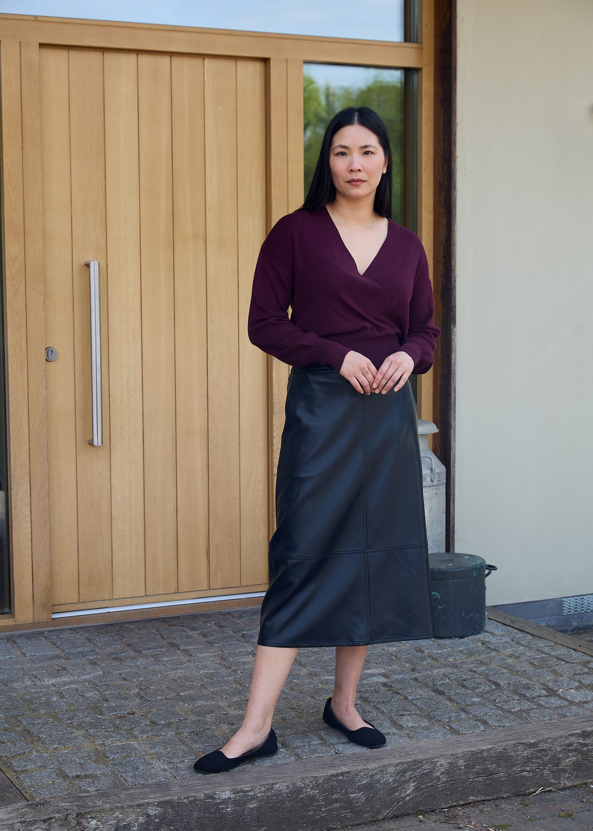Long Sleeve Wrap Front Jumper in Merlot