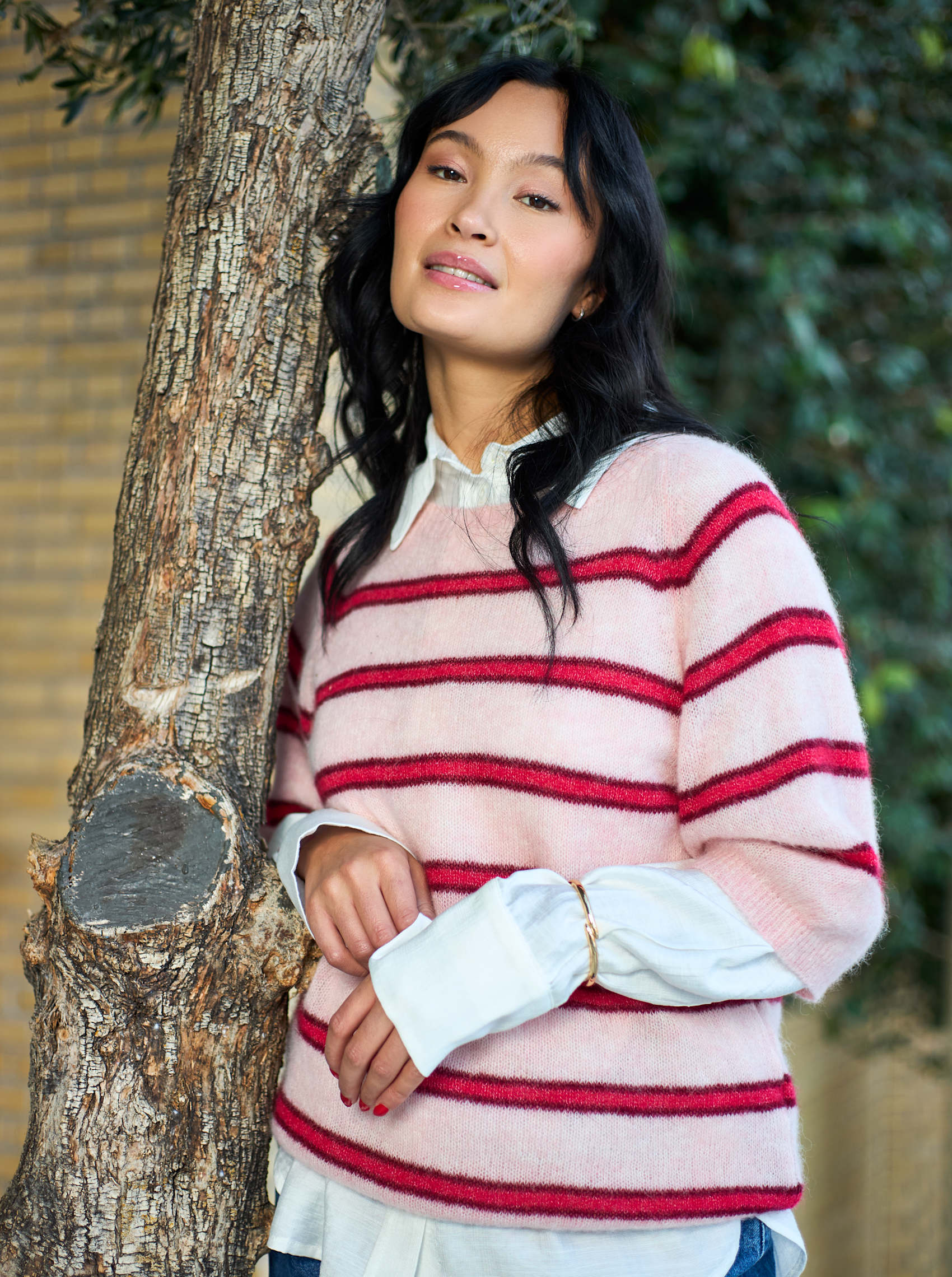 Black Colour- SS Jumper Rose Red- striped- S/M