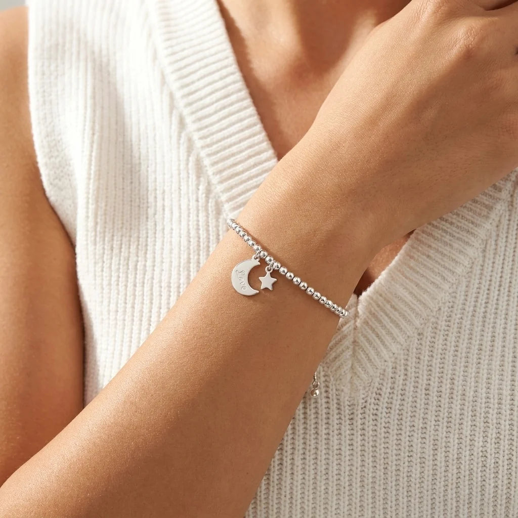 Carved Moon & Star Love Slider Bracelet
