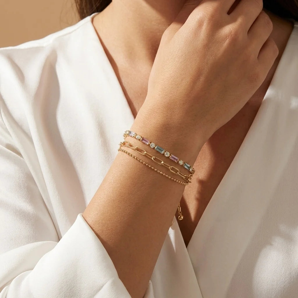 Multi Layered Coloured Stone Slider Bracelet