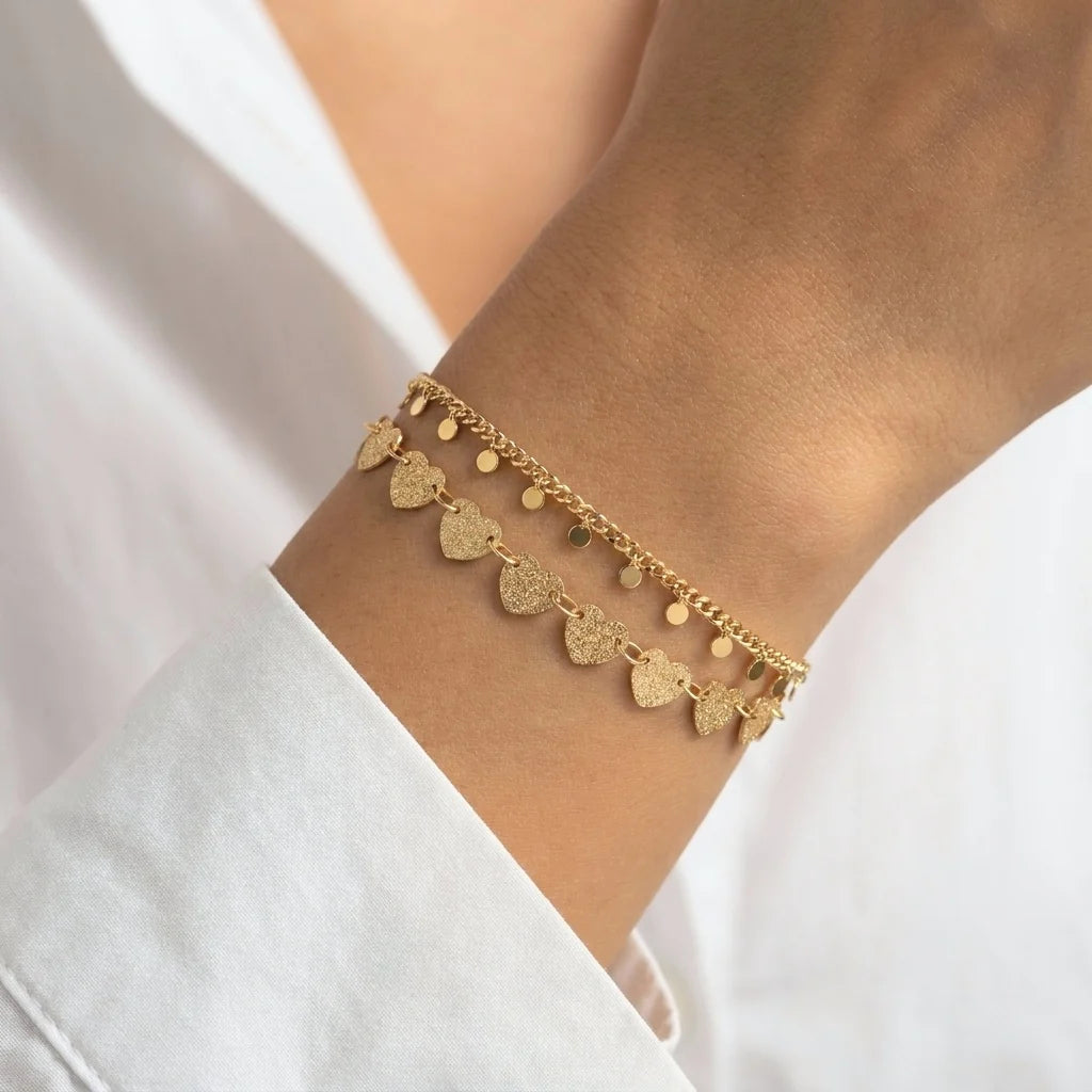 Layered Brass Heart Chain Bracelet