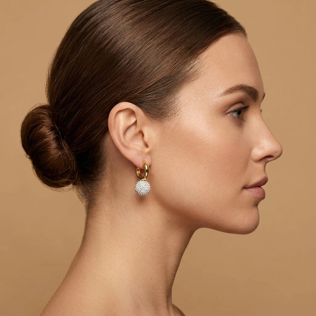 Crystal Ball Drop Hoop Earrings