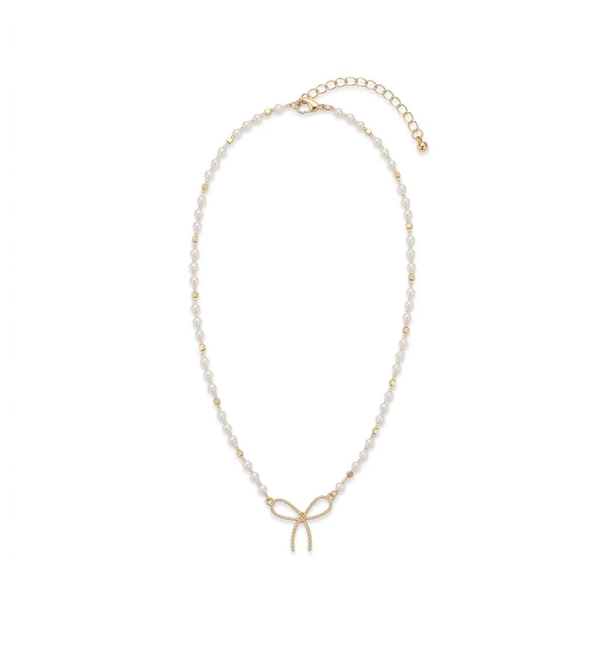 Textured Ribbon Pendant And Pearl Chain Necklace
