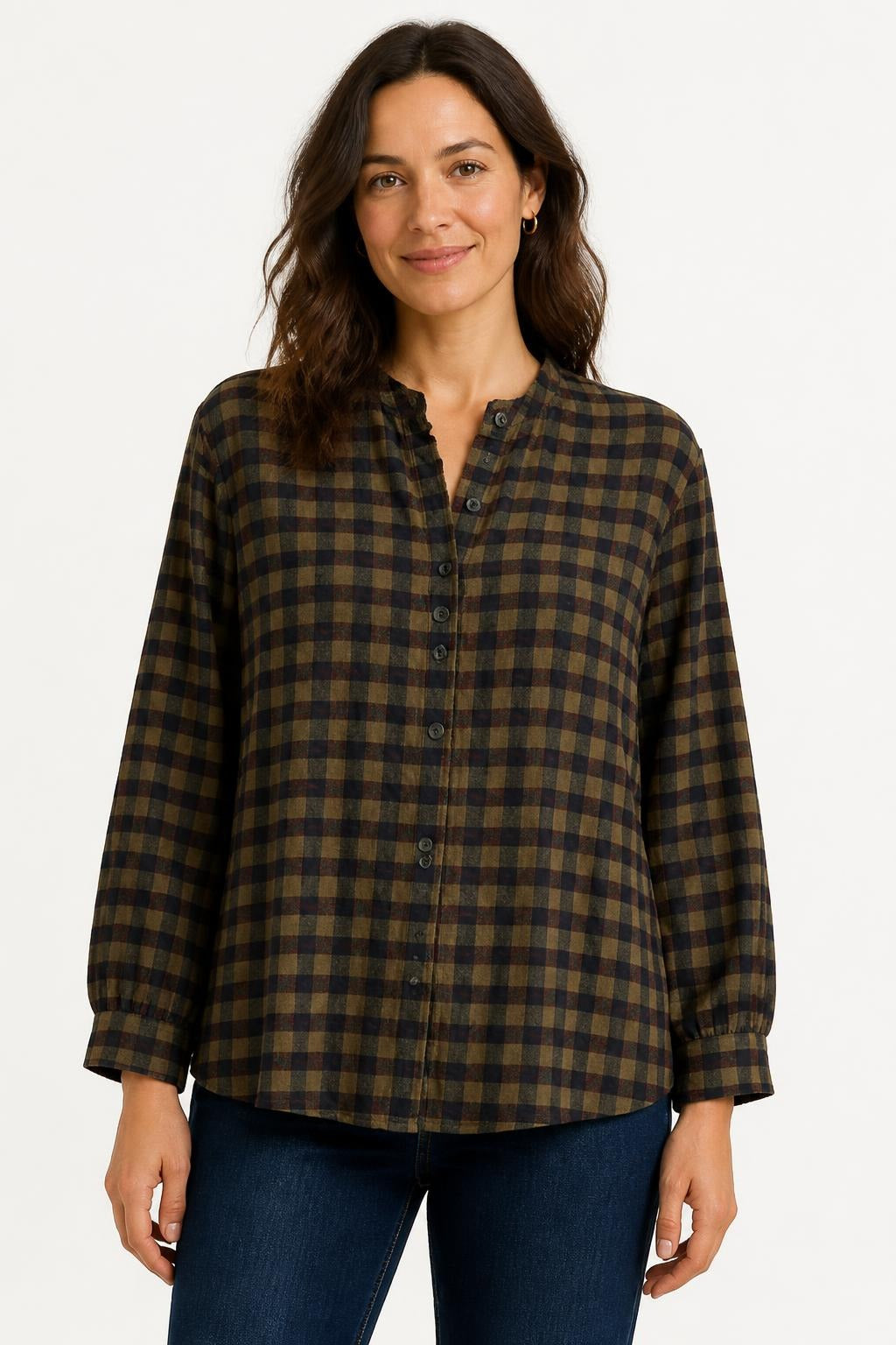 Checked Cotton Shirt Khaki
