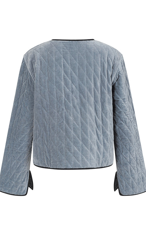 Quilted Velvet Jacket Reversible w/Printed Pattern in Blue