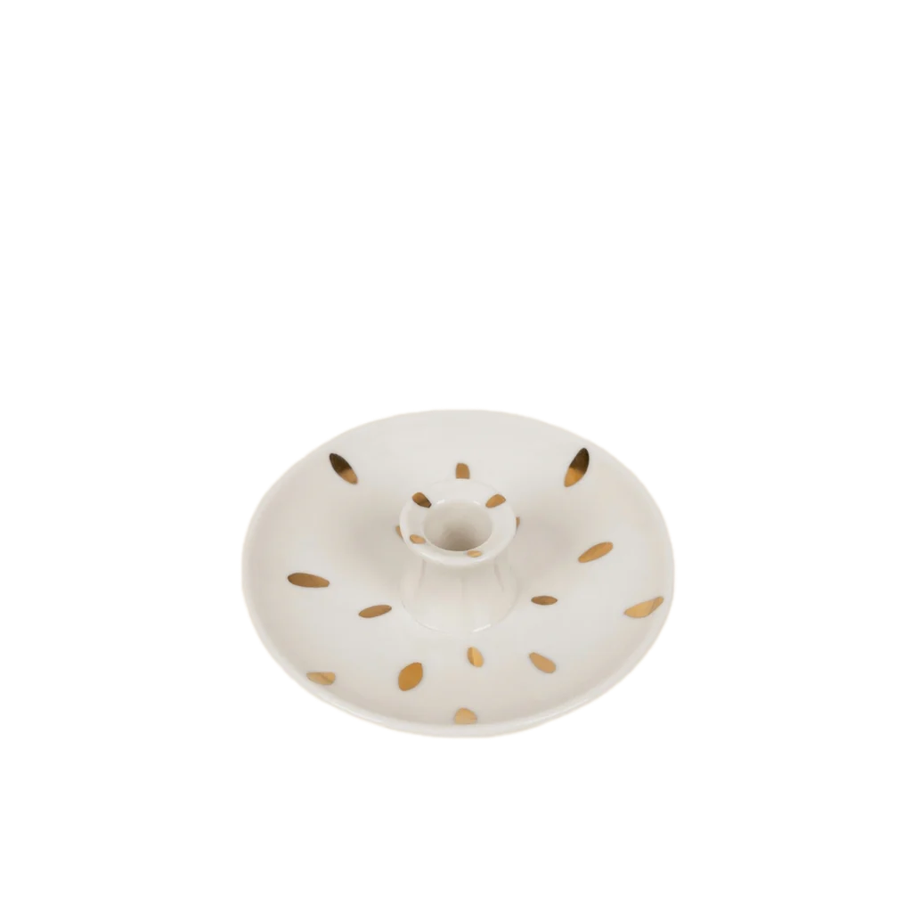 Candle Holder with Gold Brush Marks