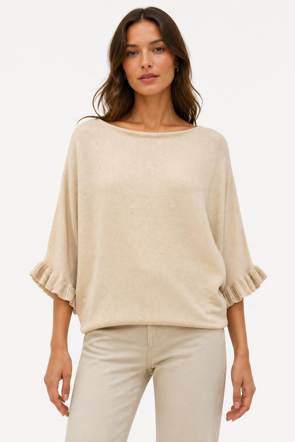 Frill Sleeve Fine Knit Jumper