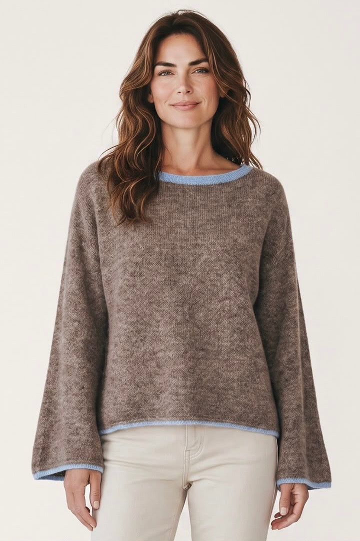 Alpaca Contrast trim Jumper in Mocha