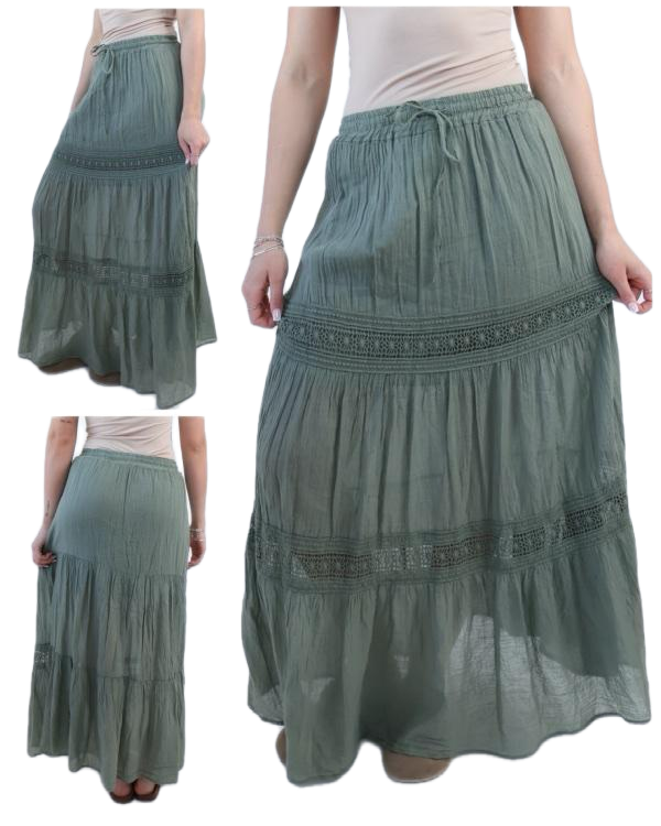 Crotchet panel ankle length cotton skirt
