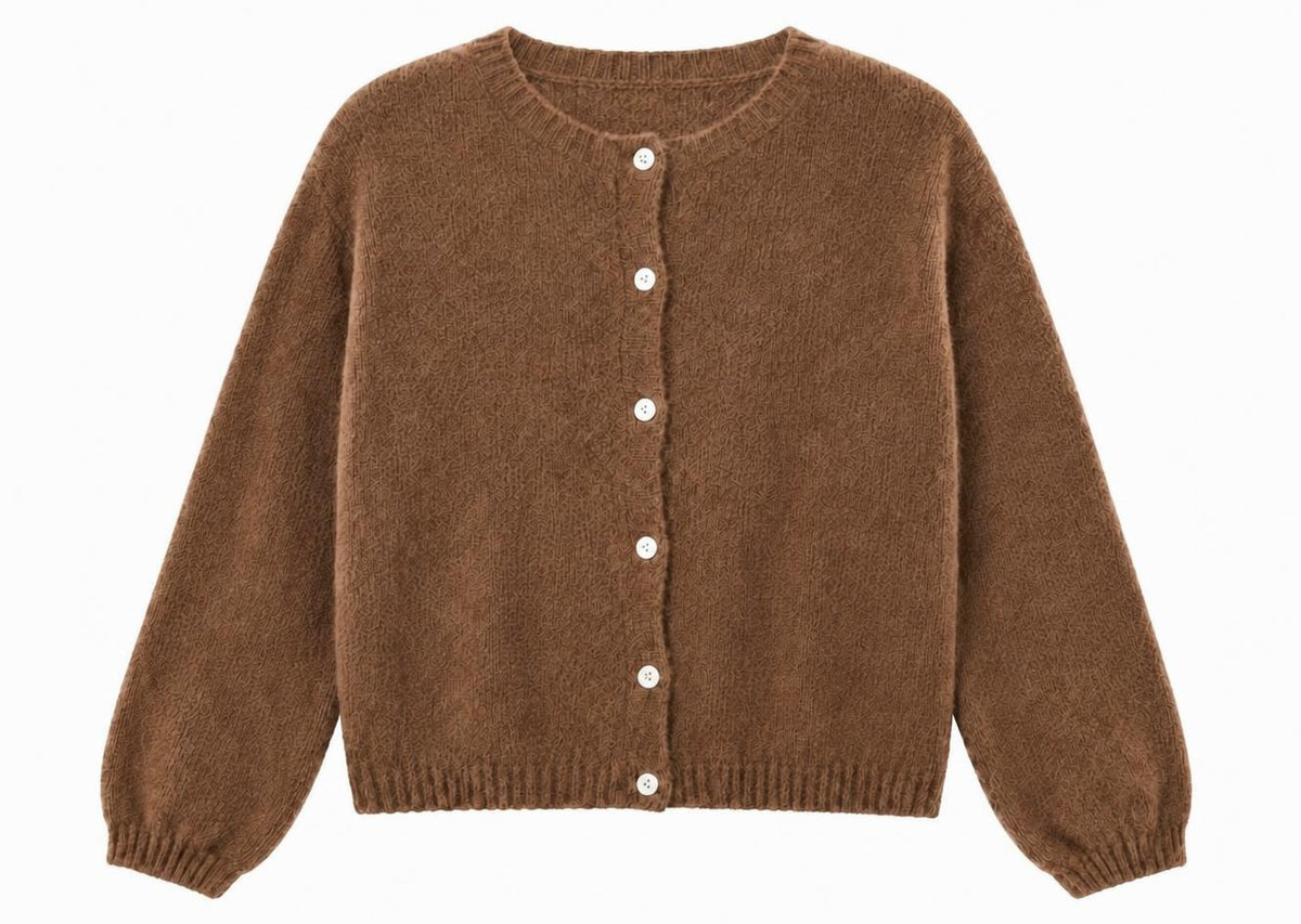 Long Sleeve Mohair Cardigan In Chocolate
