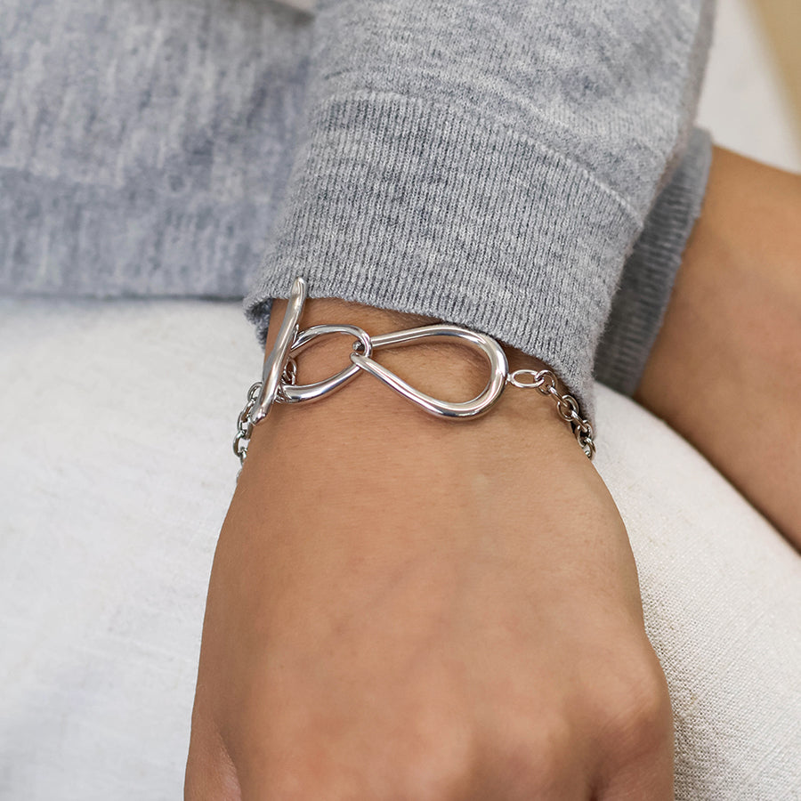 Moebius stainless steel platinum plated infinity t-bar bracelet