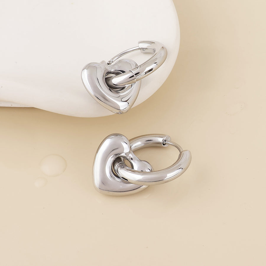 Romeo stainless steel platinum plated chunky heart hoop earrings
