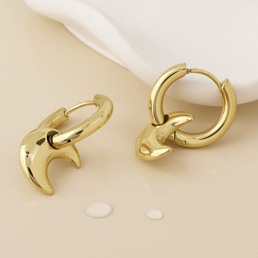 Dream stainless steel gold plated moon hoop earrings