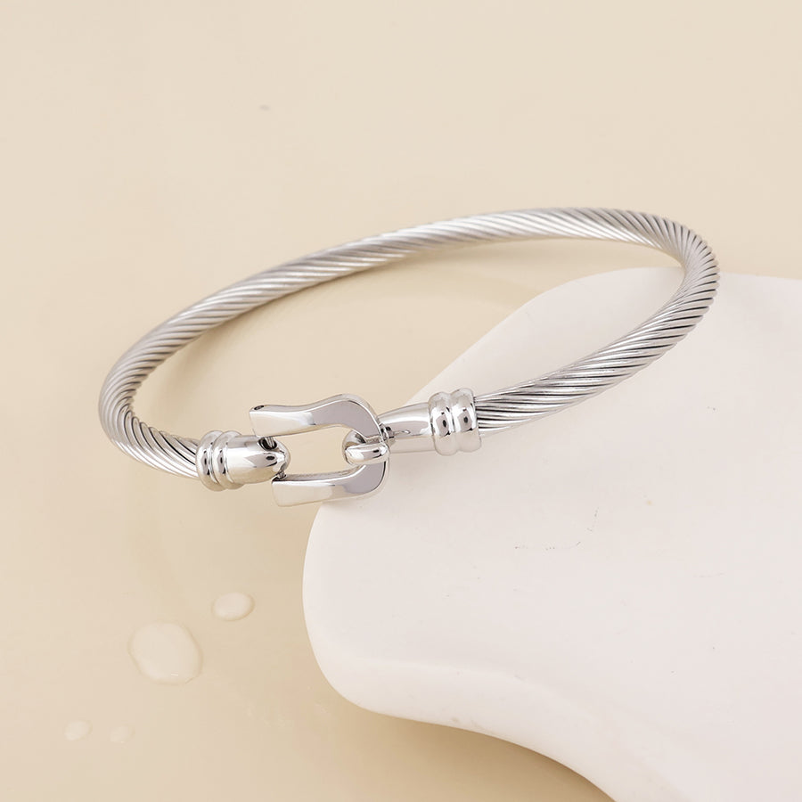Derby stainless steel platinum plated cable twist bangle