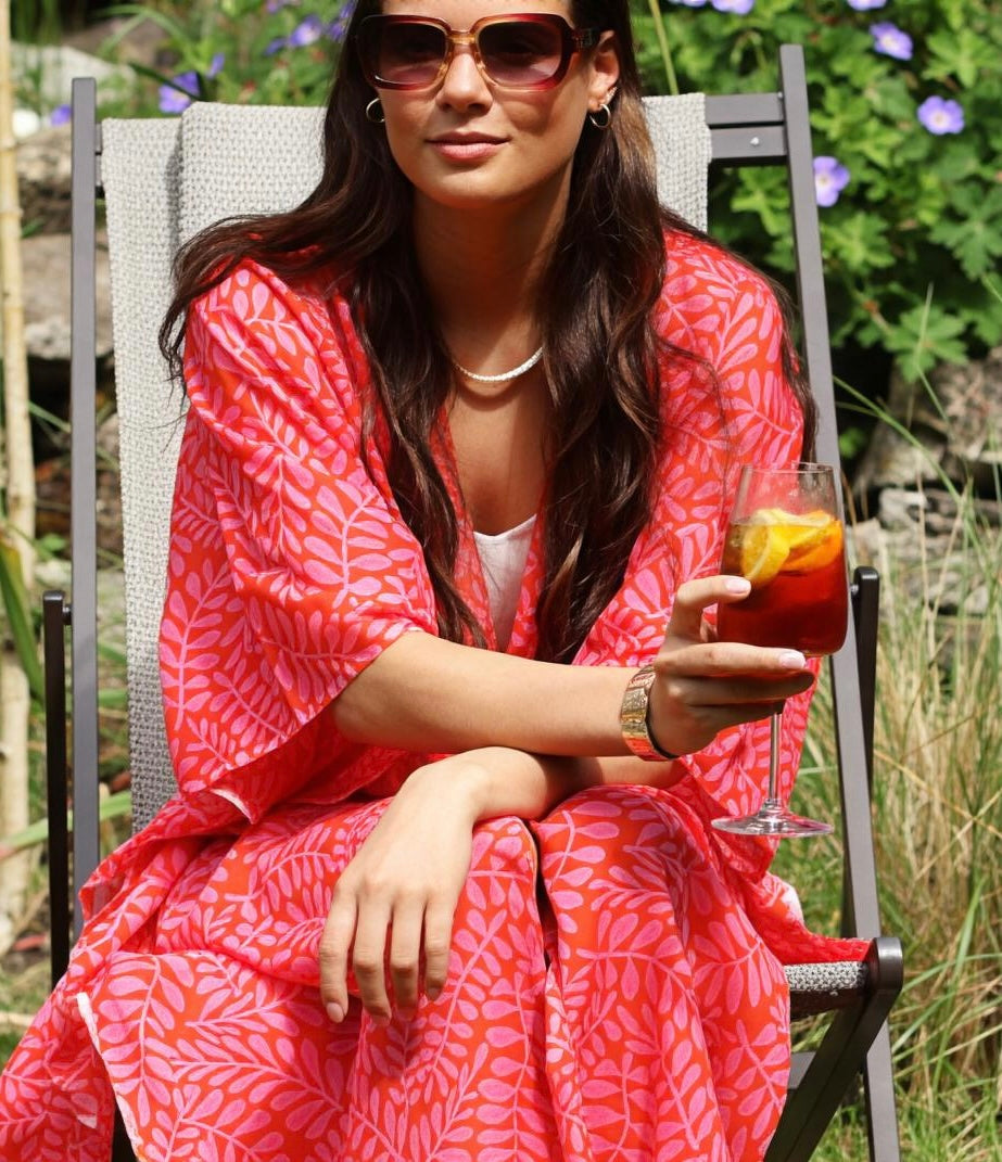 Beach Cover up in Red/Pink - One Size
