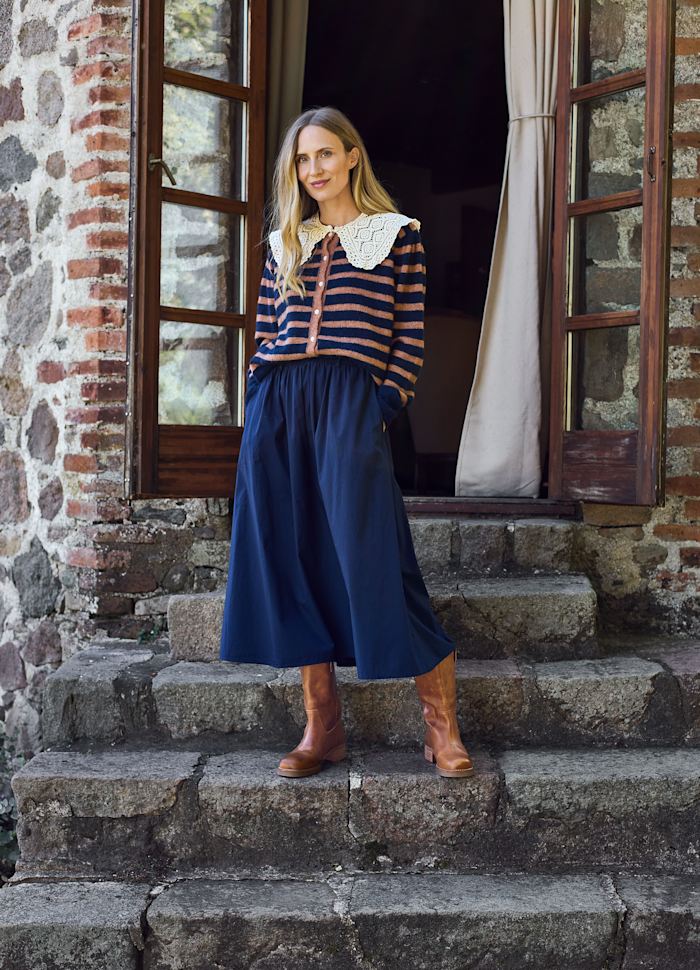 Dell Puff Cardigan In Navy