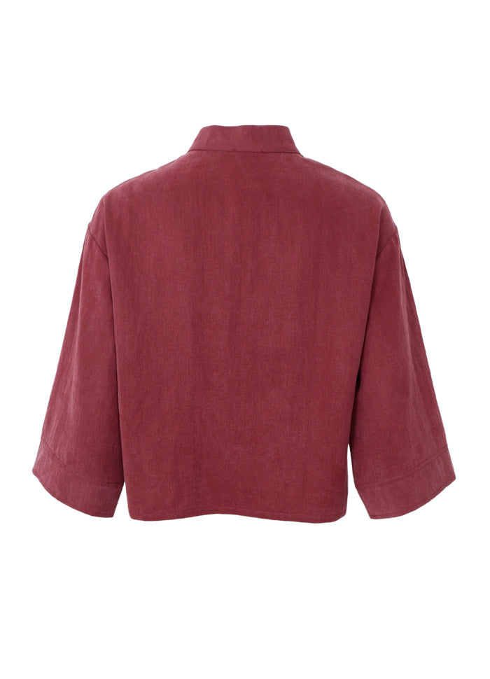 Black Colour BCMOON Shirt Blouse in plum – back view with relaxed boxy silhouette and three-quarter sleeves