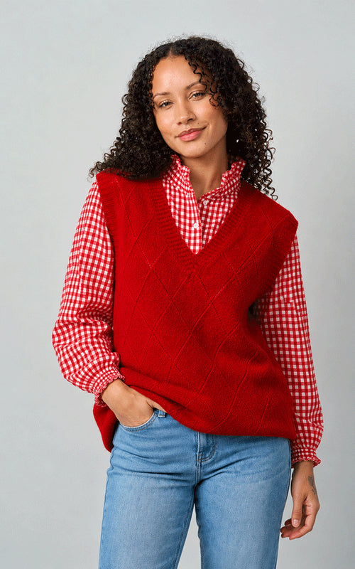 Luella Alloa red alpaca blend V-neck sleeveless diamond knit tank top