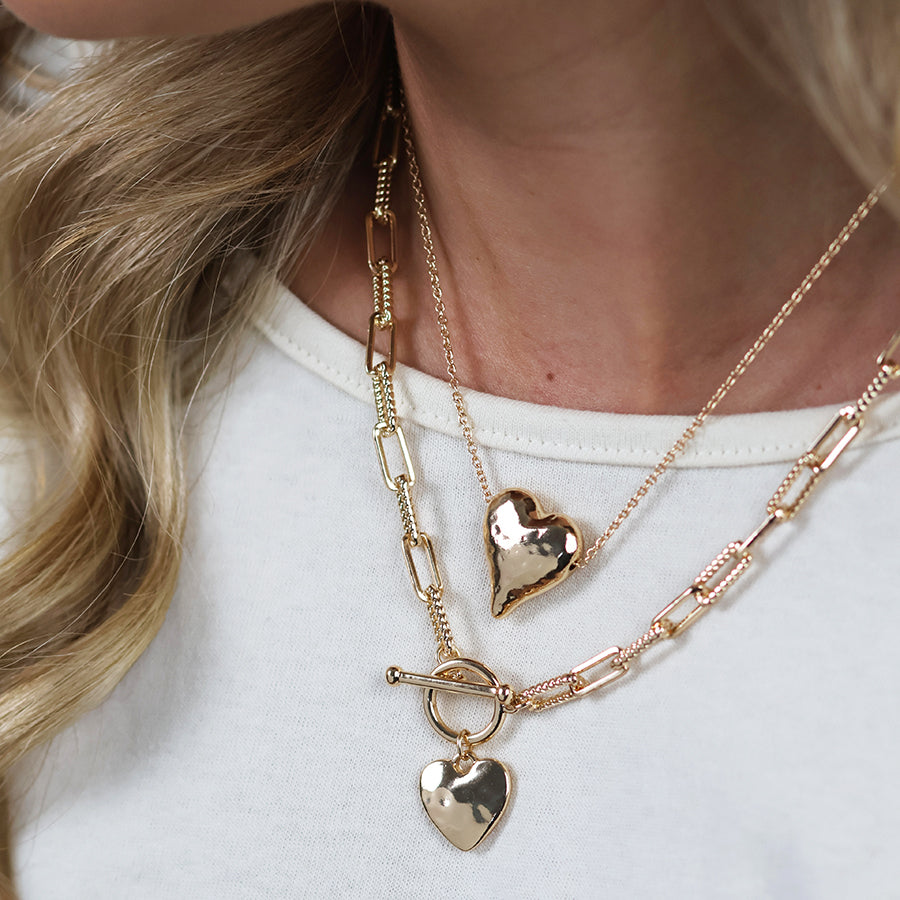 Foundry golden heart and t-bar necklace