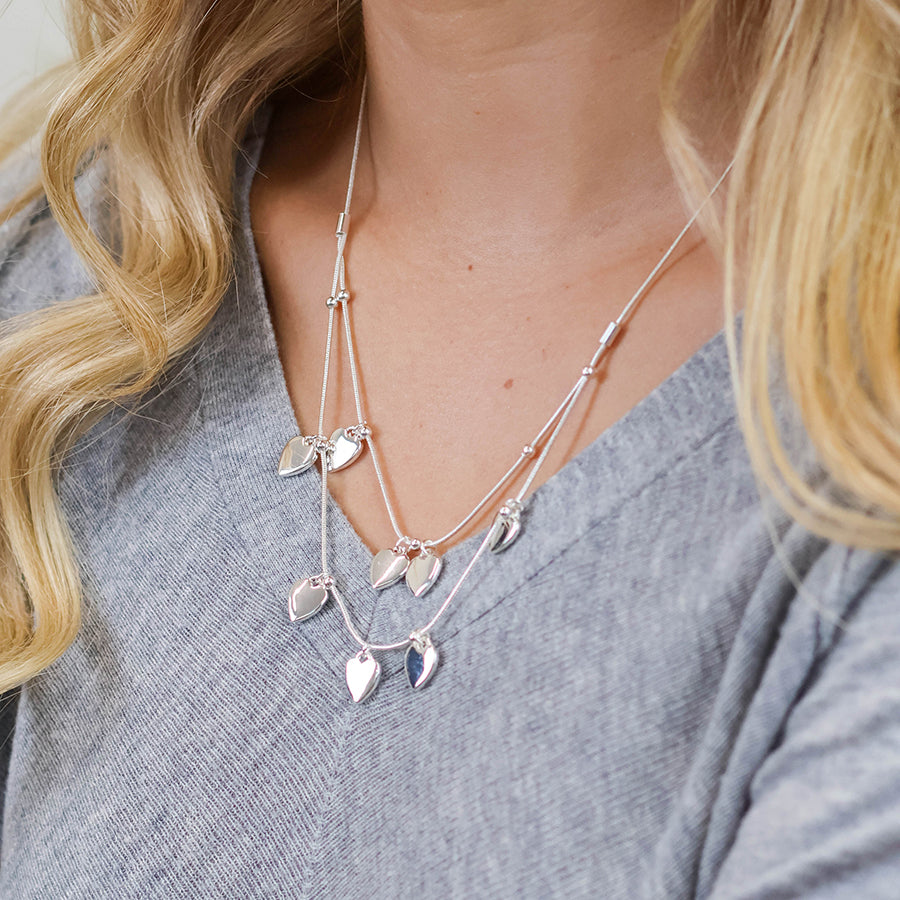 Moonbeam silver plated heart drops necklace