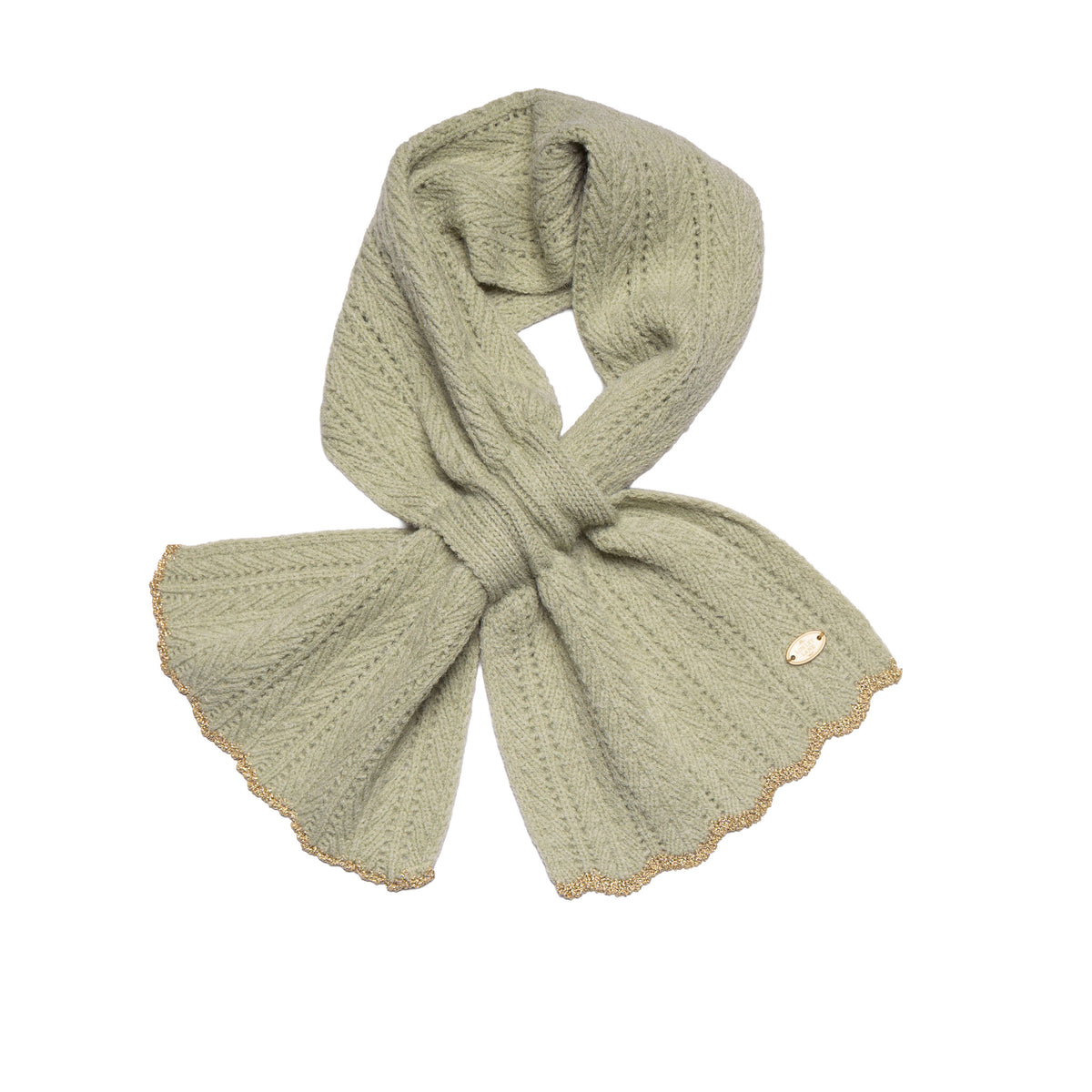 Green Pull-through Scarf with scalloped edge