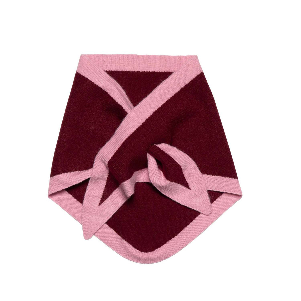 Burgundy Triangle Scarf with Pink Border