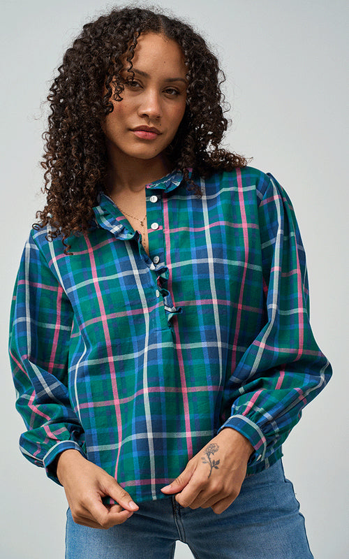 Woman wearing Luella Beauly green and pink